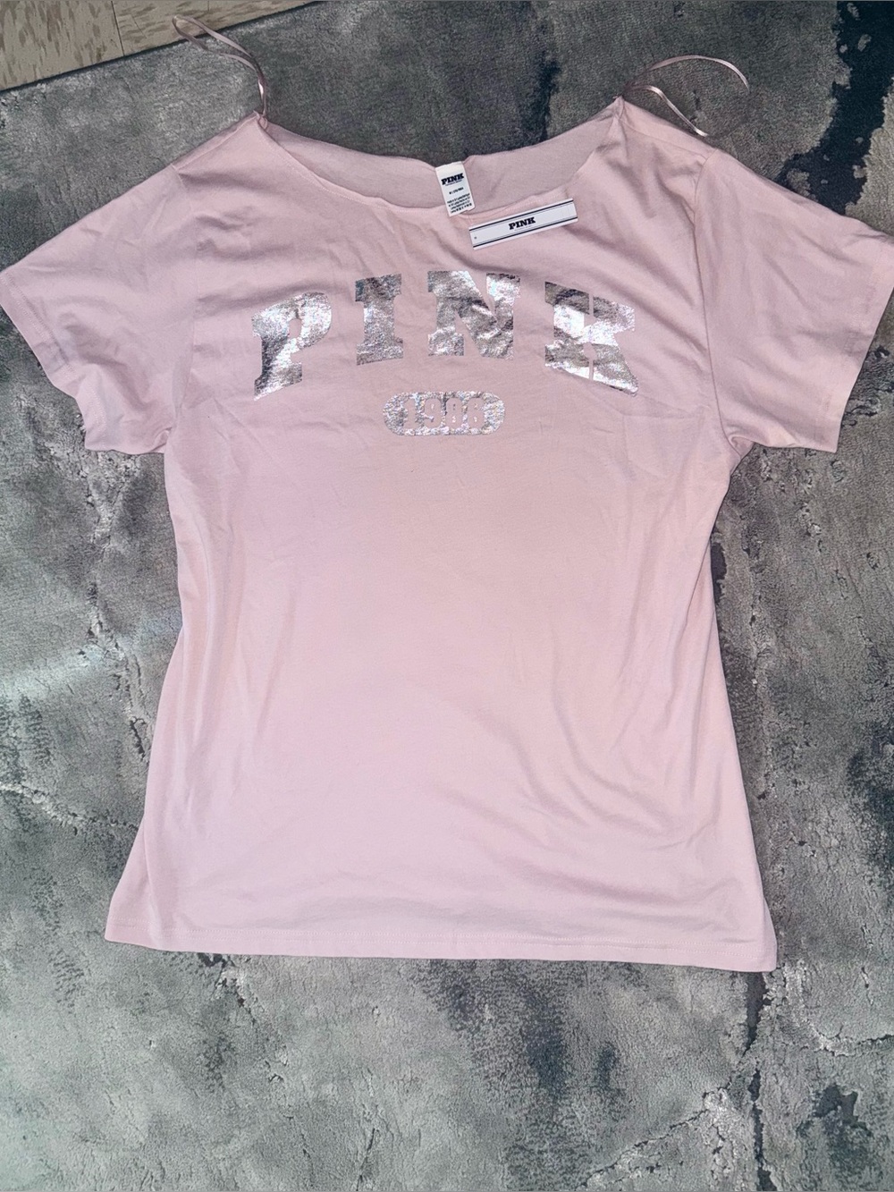 Victorias Secret Pink silver foil tee shirt Medium NWT